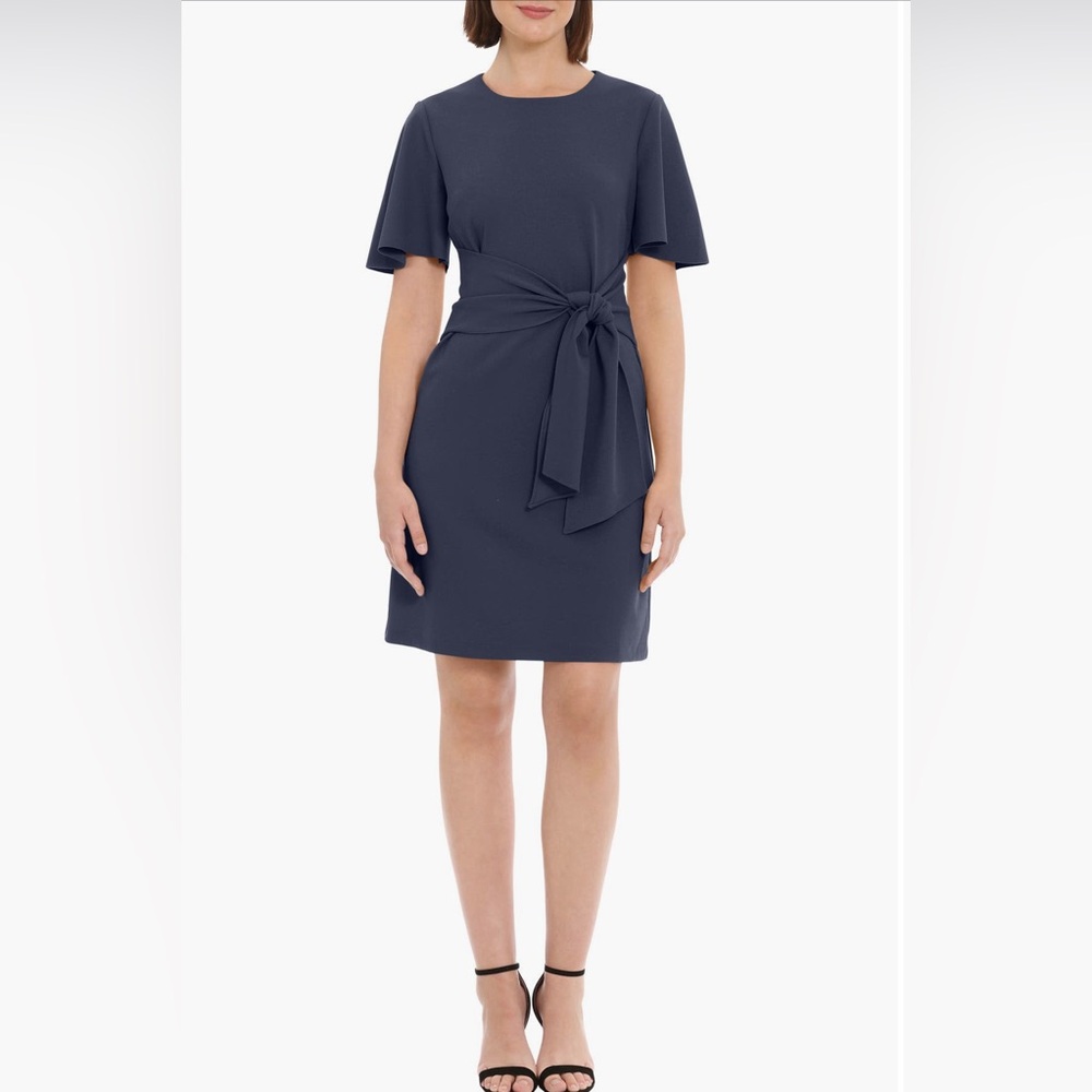 NWT Donna Morgan Flutter Sleeve Tie Dress Navy Blue